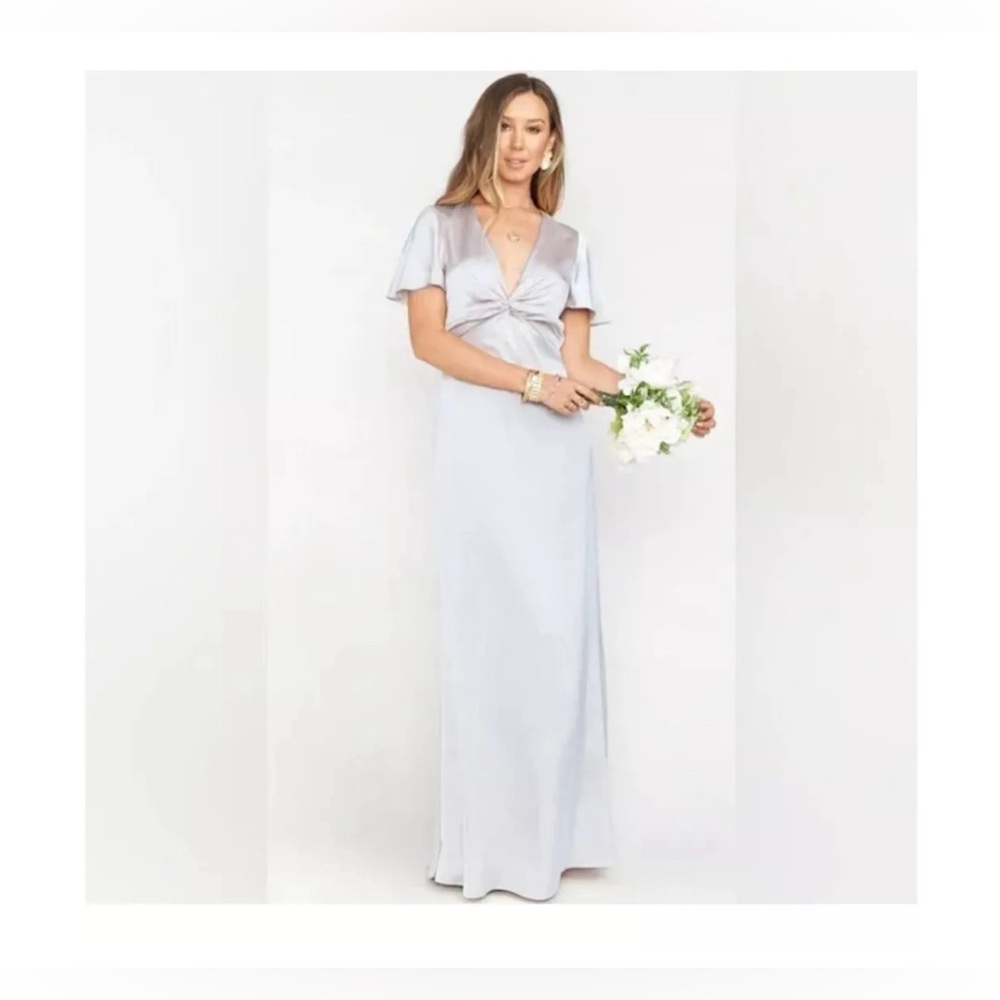 Show Me Your MuMu Rome Twist Gown Maxi Dress in Silver Luxe Satin
